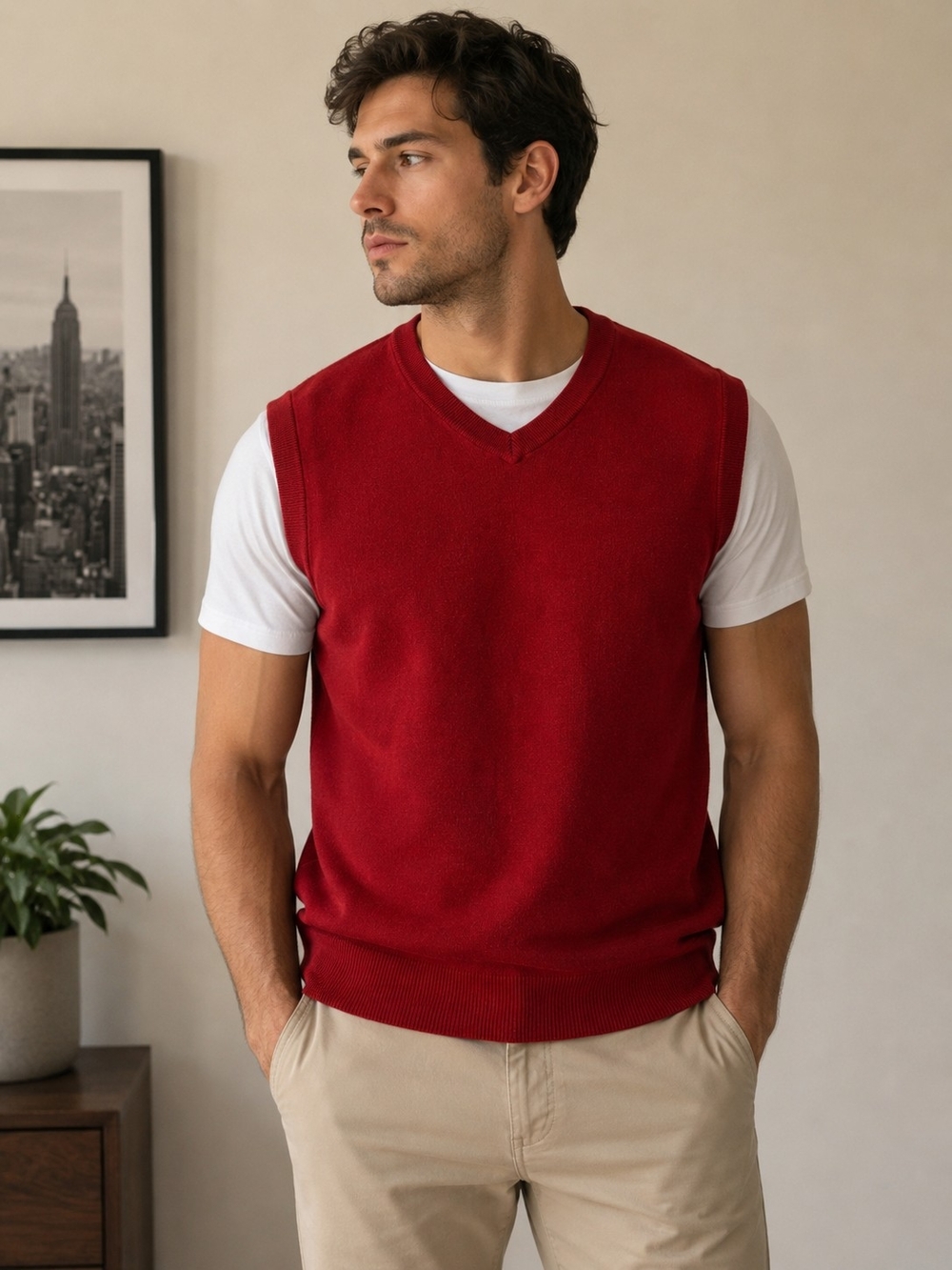 Men's Cypress Links Red V-Neck Sweater Vest L